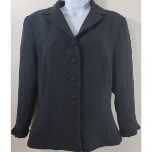 Maggy London Black Pleated Cuffs 5 Button Lined Blazer 14 Lightweight Soft